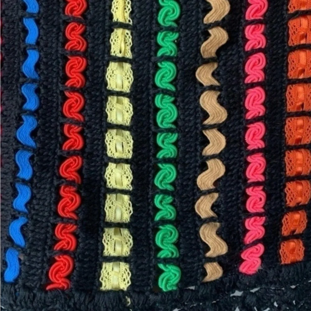 Alice + Olivia Lorri Crochet Crop Tank Top Black/Multi Size L - Picture 5 of 11